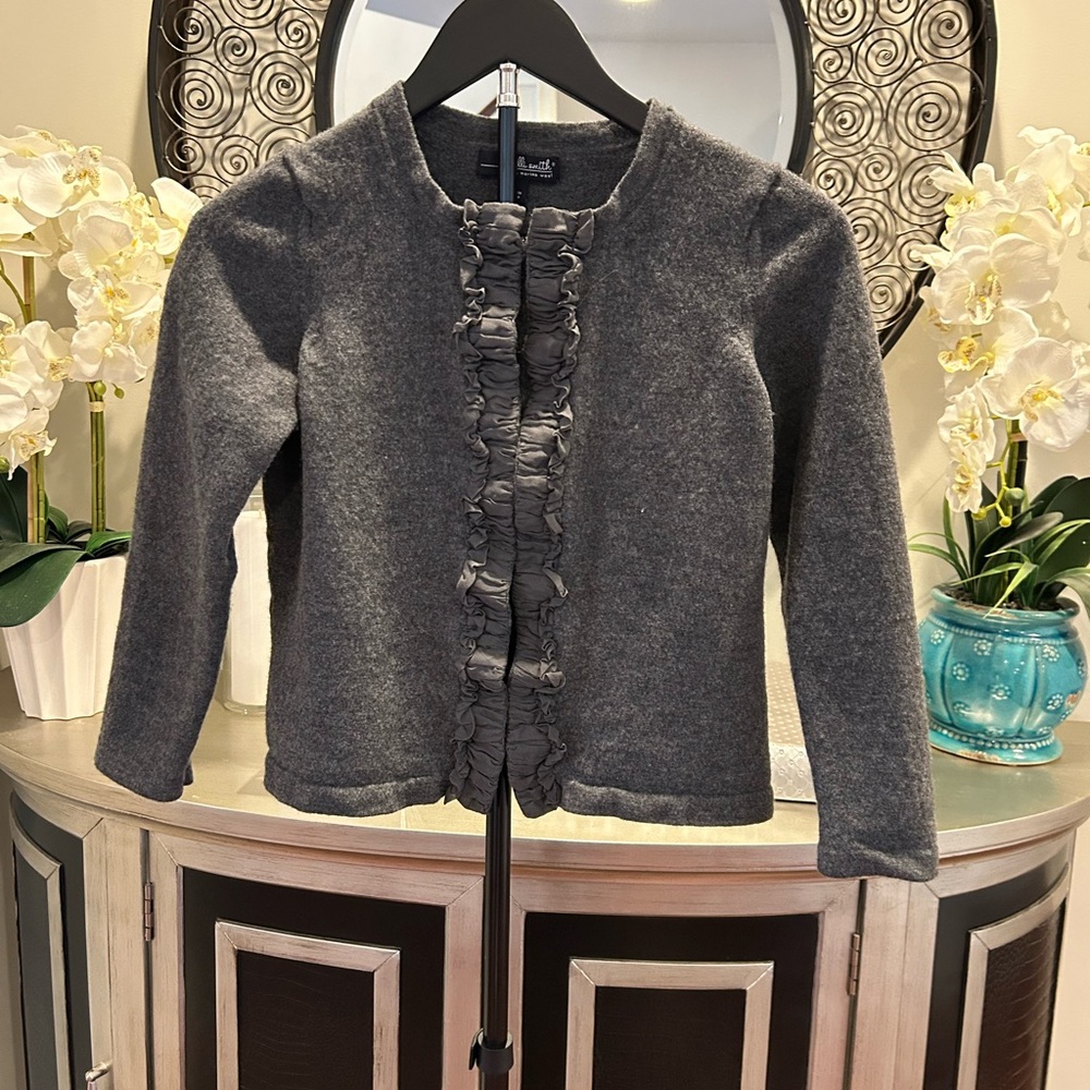 Willi Smith Charcoal Ruffled Wool Cardigan